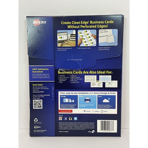 Avery 5877 Clean Edge White Business Cards Laser 240ct New Sealed - Picture 4 of 6